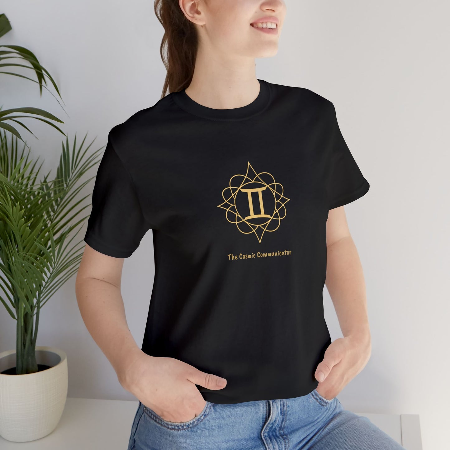 Gemini Sacred Geometry T-Shirt | The Cosmic Communicator Tee | Spiritual Zodiac Shirt | Gold Print on Black | Astrology Gift