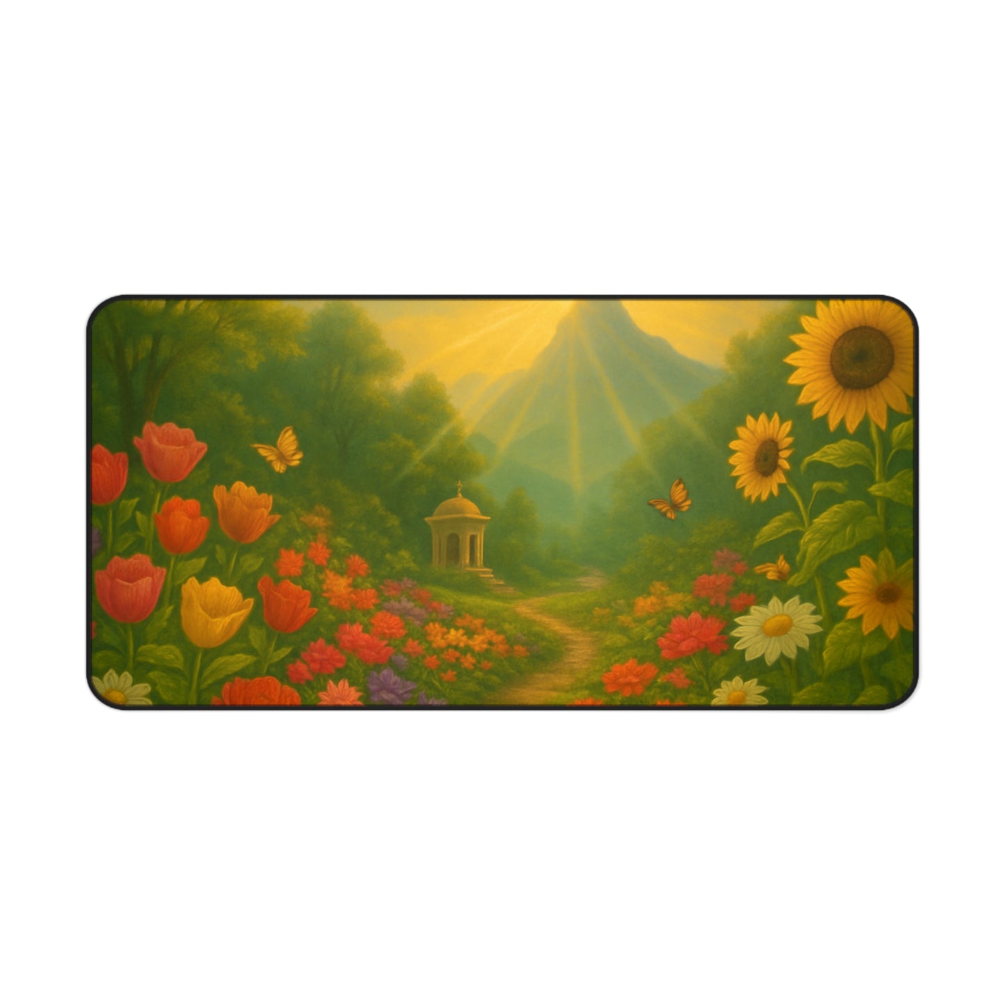 Radiant Garden Path Desk Mat I Serene Floral Landscape Design | SoulfulYarn Collection | Inspirational Workspace Gift | 3 Rectangular Sizes