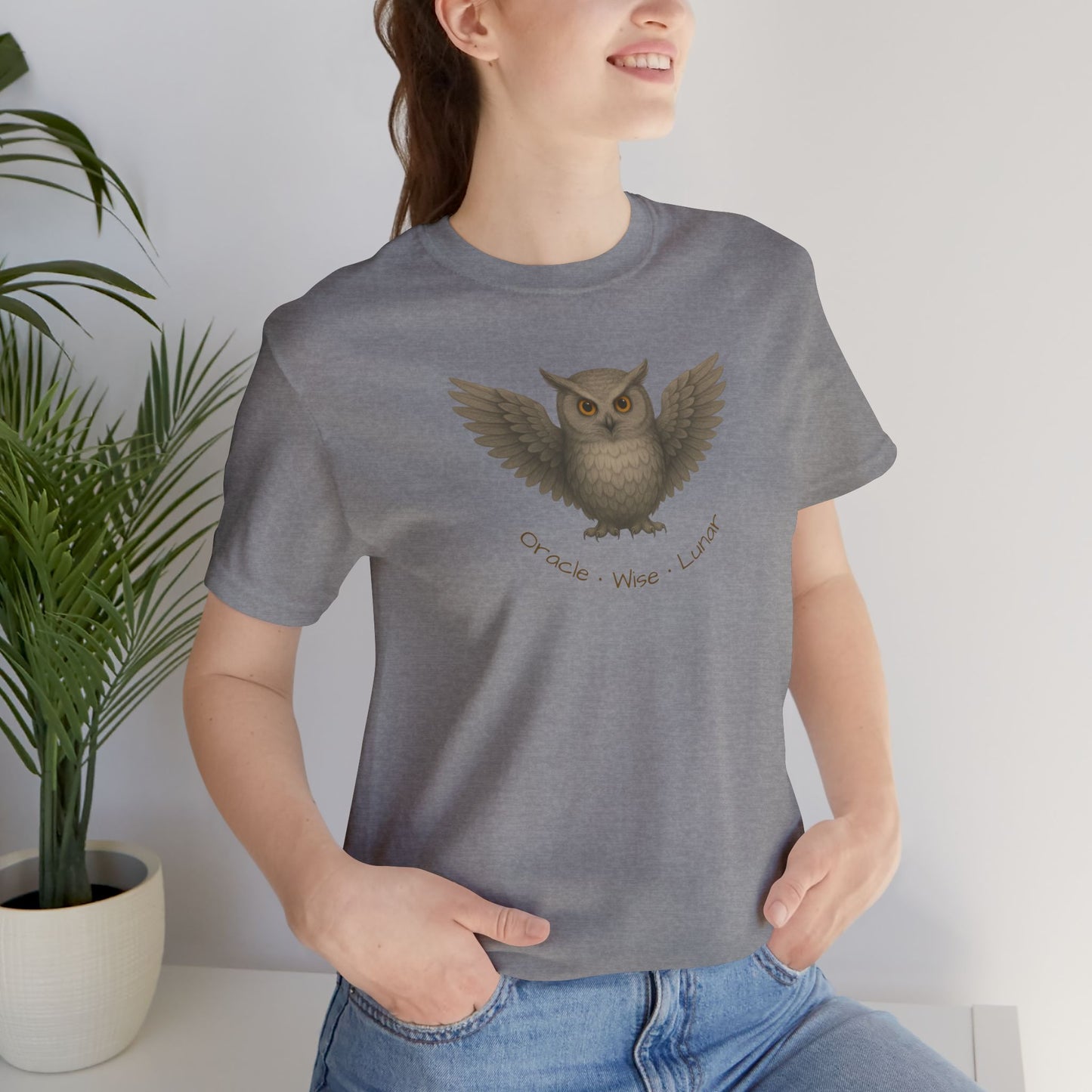 OWL Spirit Animal T-Shirt | Oracle. Wise. Lunar. Tee | Mystic Owl Shirt | Spiritual Totem Tee | Moon Magic Gift | Esoteric Graphic on White
