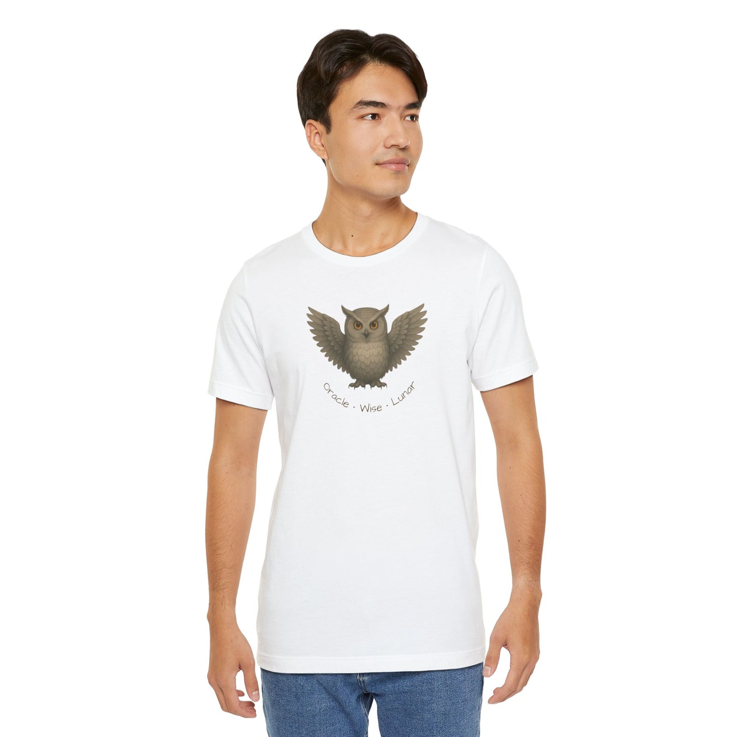 OWL Spirit Animal T-Shirt | Oracle. Wise. Lunar. Tee | Mystic Owl Shirt | Spiritual Totem Tee | Moon Magic Gift | Esoteric Graphic on White