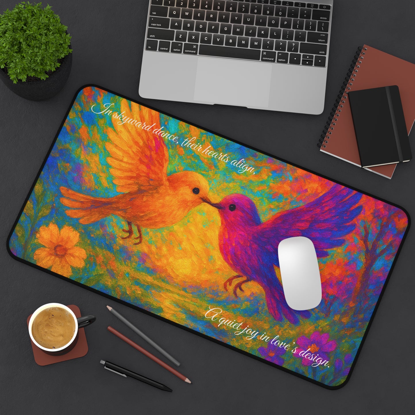 When Birds Fall in Love Desk Mat I Romantic Nature Design I SoulfulYarn Gift for Writers, Students, and Dreamers