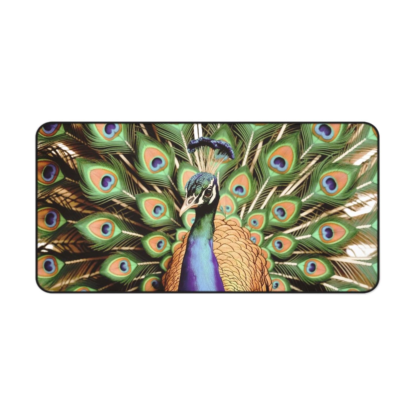 Majestic Peacock Feather Desk Mat | 100% neoprene, Non Slip | Nature Design Gift for Art Lovers, Nature Admirers, and Bold Creatives