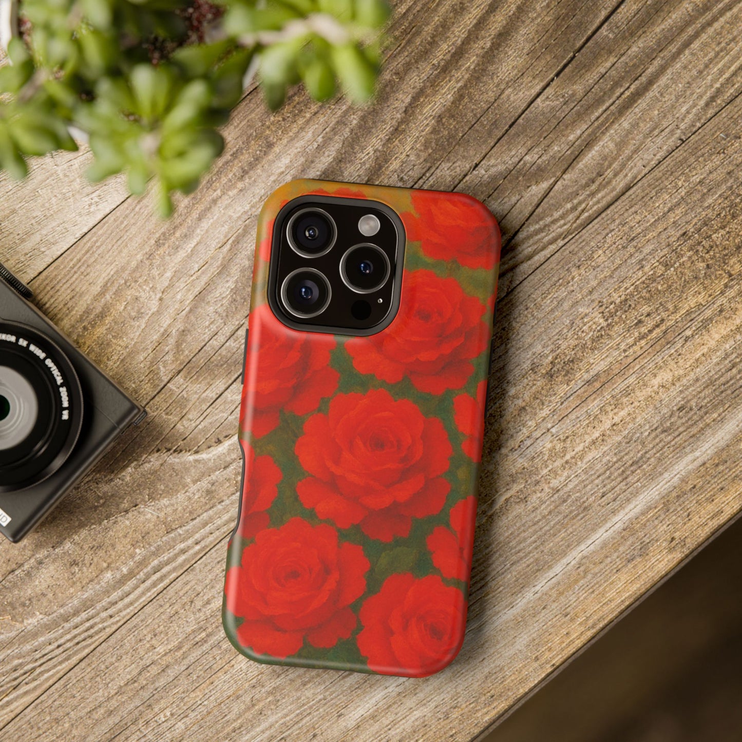 Crimson Love iPhone Case I Impact Resistant Floral Art Cover | SoulfulYarn Collection | Abstract Red Roses Design for iPhone