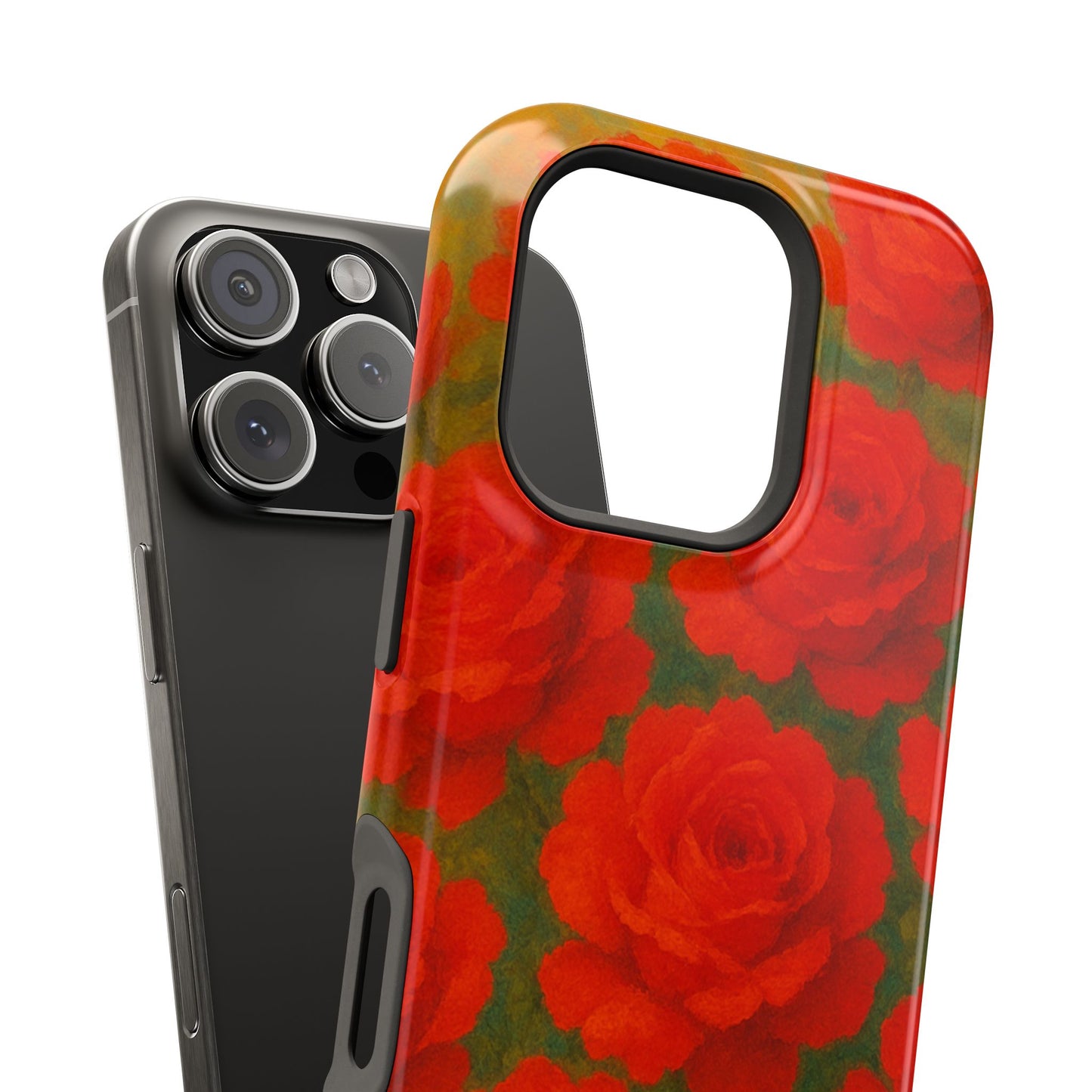 Crimson Love iPhone Case I Impact Resistant Floral Art Cover | SoulfulYarn Collection | Abstract Red Roses Design for iPhone