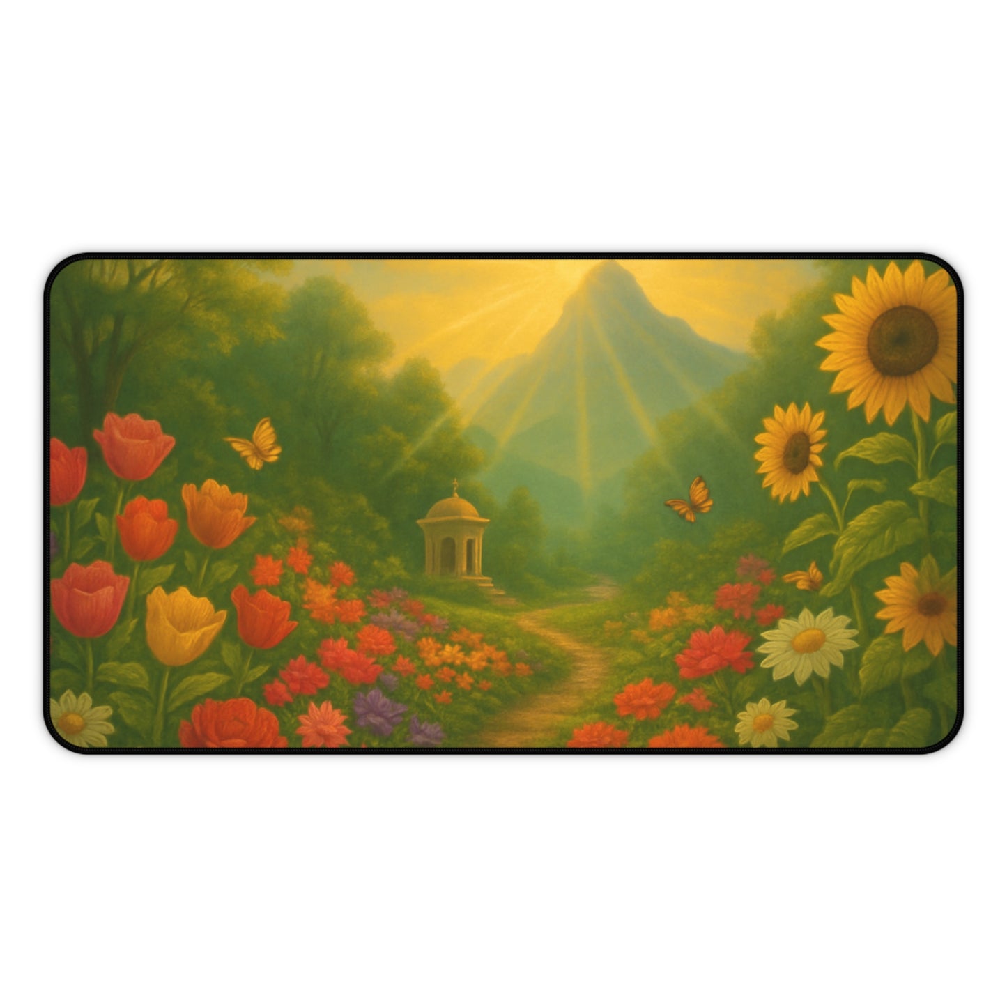 Radiant Garden Path Desk Mat I Serene Floral Landscape Design | SoulfulYarn Collection | Inspirational Workspace Gift | 3 Rectangular Sizes