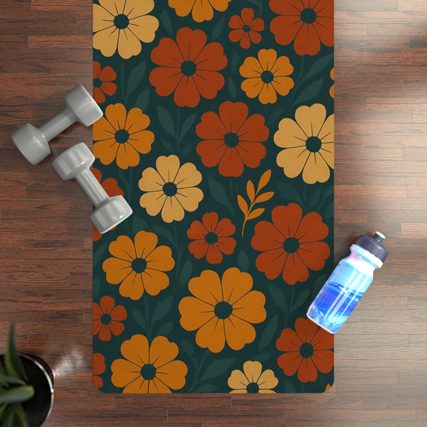 Retro Floral Yoga Mat | Vintage Wildflower Print | Boho Fitness Mat with Strap | Non-Slip Mat for Yoga & Pilates