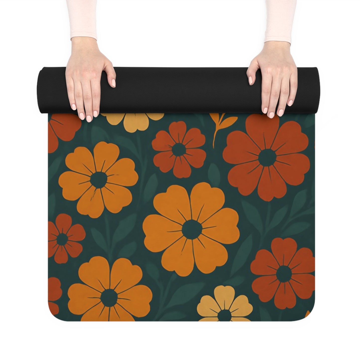 Retro Floral Yoga Mat | Vintage Wildflower Print | Boho Fitness Mat with Strap | Non-Slip Mat for Yoga & Pilates