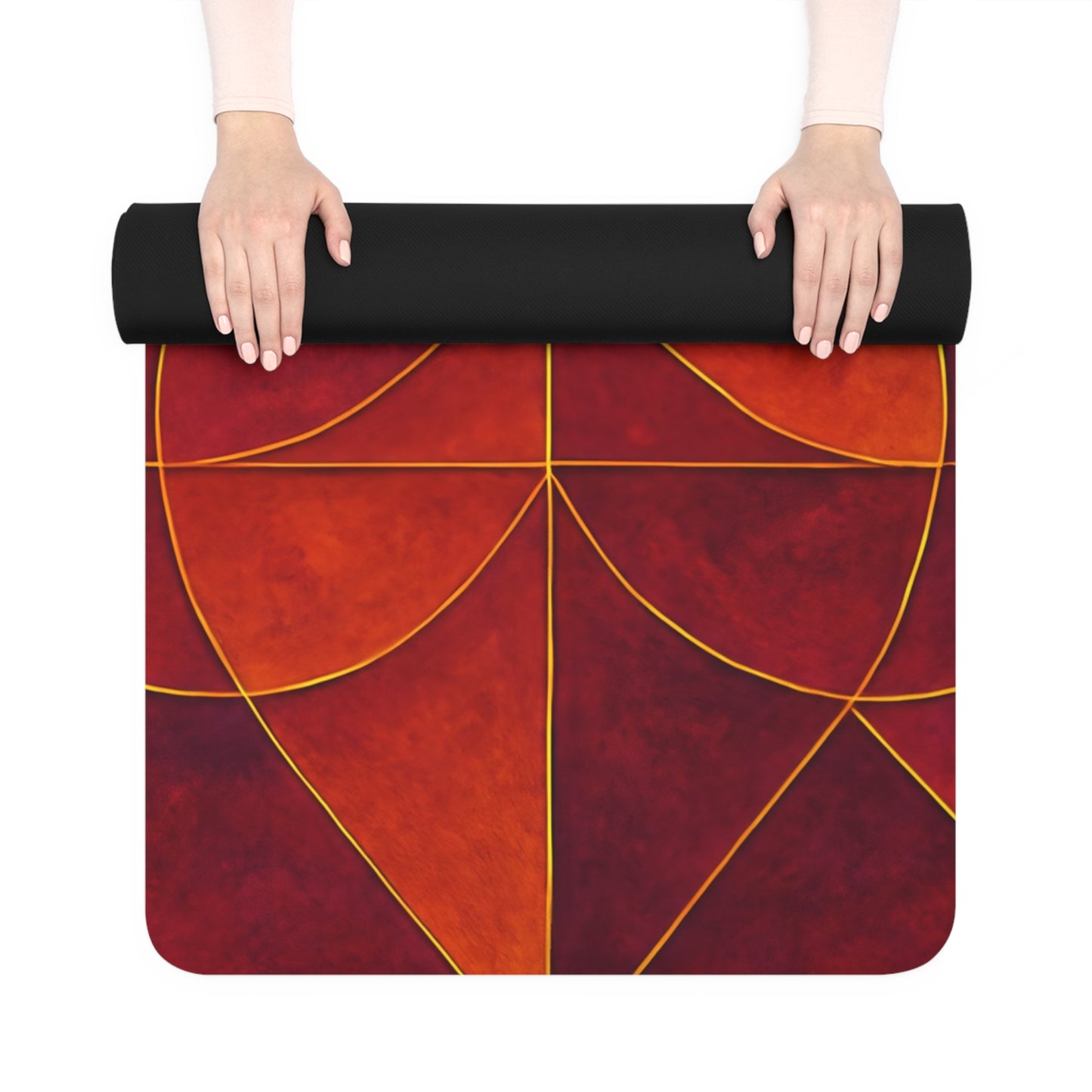 Sacred Geometry Yoga Mat | Red Orange Fire Mandala Mat | Spiritual Alignment Mat with Strap | Non Slip Meditation Mat