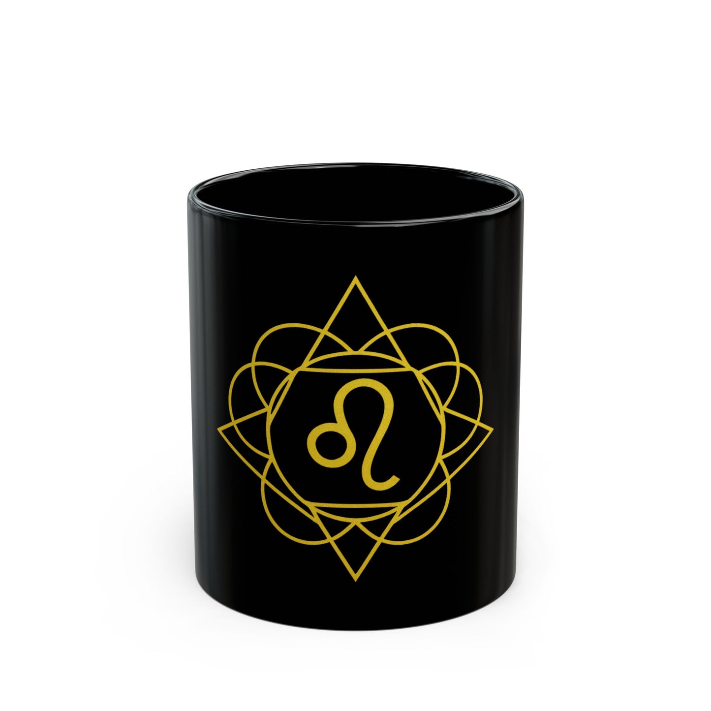Leo Sacred Geometry Black Mug for Coffee Lovers
