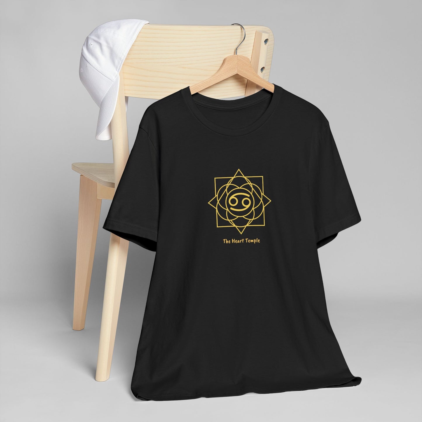 Cancer Sacred Geometry T-Shirt | The Heart Temple Tee | Spiritual Zodiac Shirt | Gold Print on Black | Astrology Gift