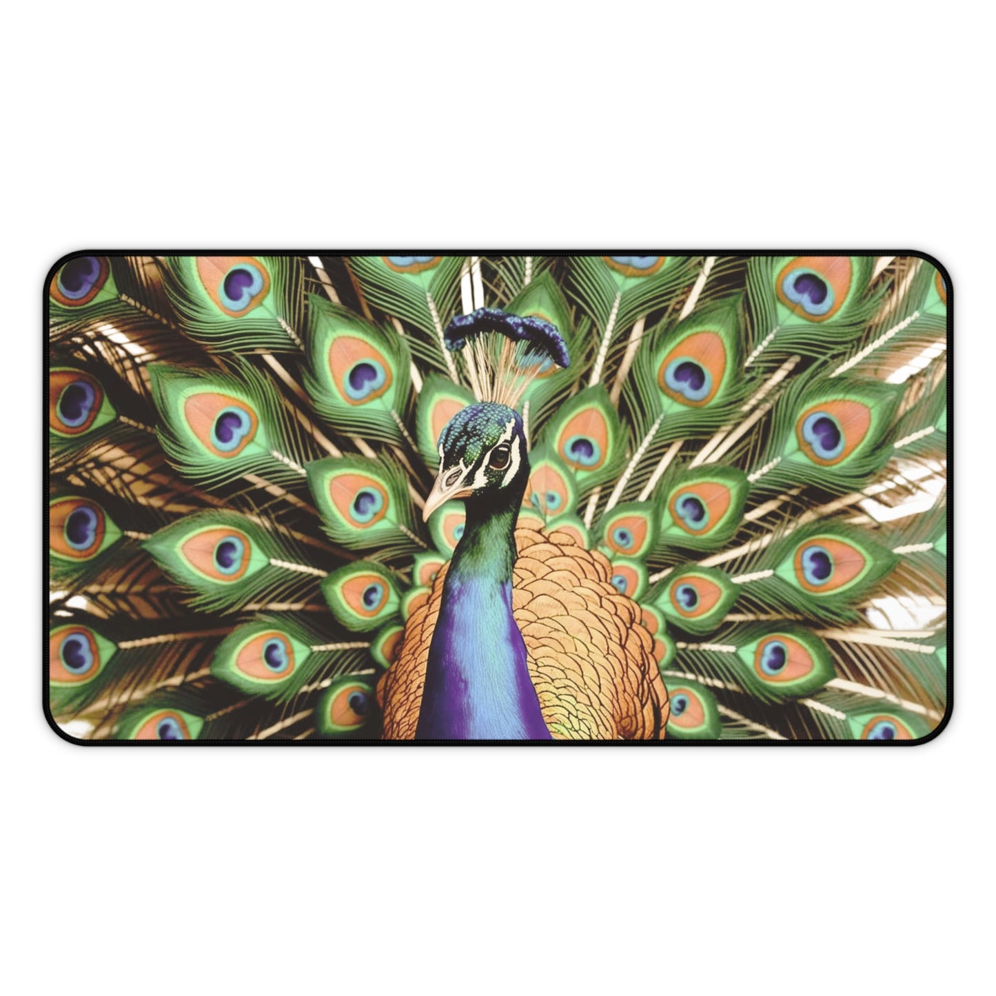 Majestic Peacock Feather Desk Mat | 100% neoprene, Non Slip | Nature Design Gift for Art Lovers, Nature Admirers, and Bold Creatives