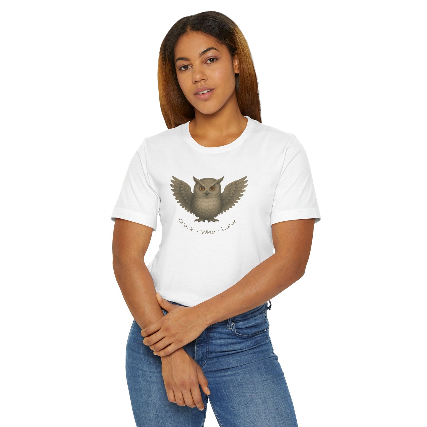 OWL Spirit Animal T-Shirt | Oracle. Wise. Lunar. Tee | Mystic Owl Shirt | Spiritual Totem Tee | Moon Magic Gift | Esoteric Graphic on White