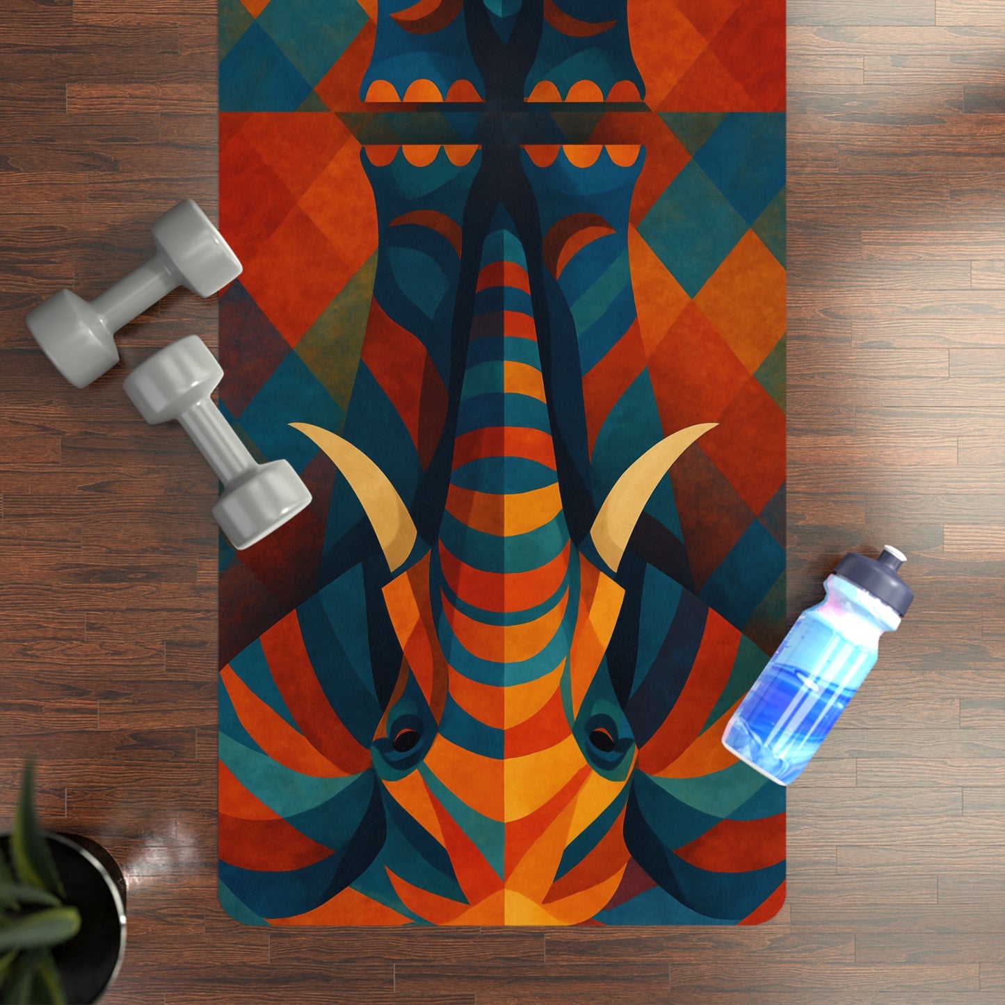 Elephant Spirit Mat | Strength, Wisdom & Grounding | Abstract Symmetry with Strap