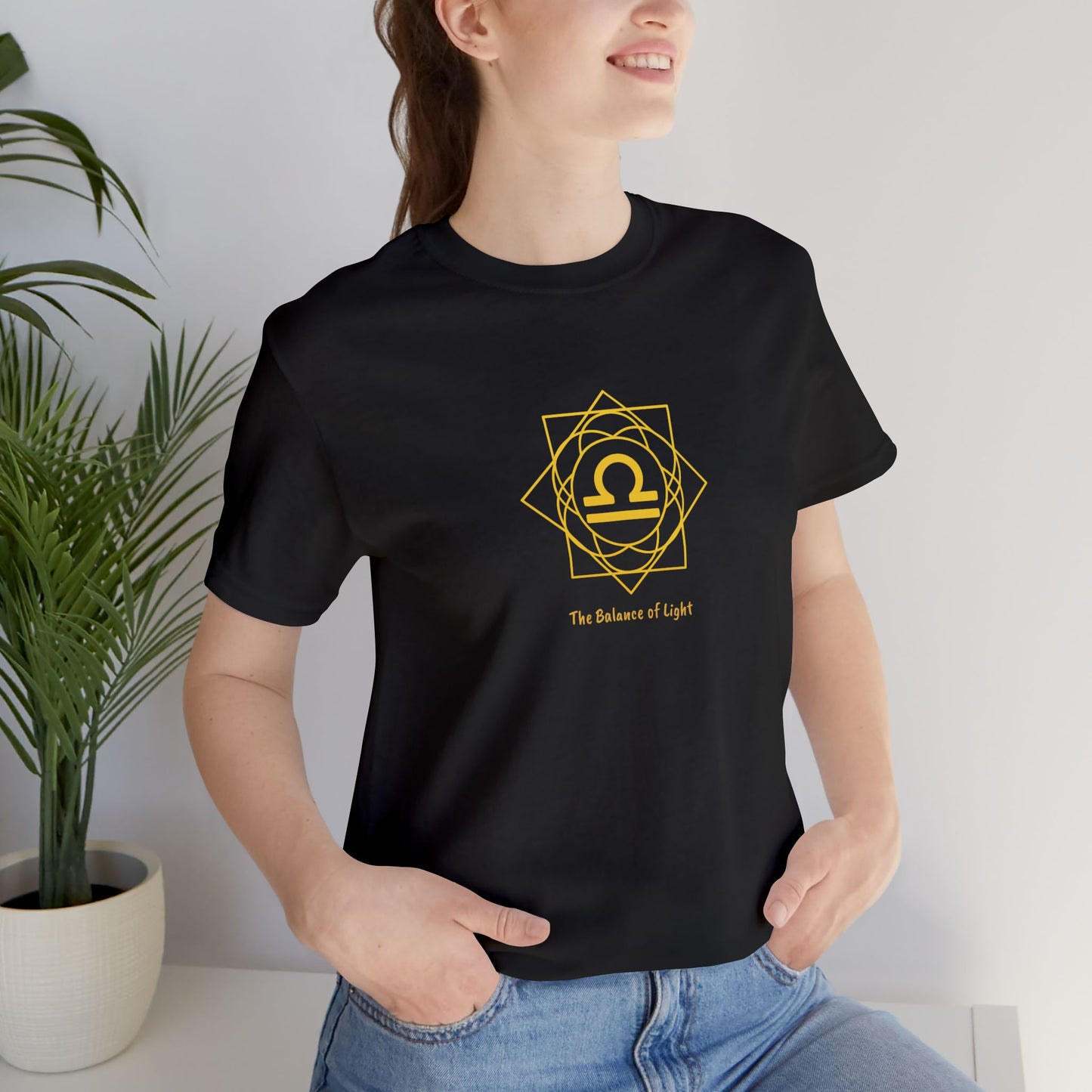 Libra Sacred Geometry T-Shirt | The Balance of Light Tee | Spiritual Zodiac Shirt | Gold Print on Black | Astrology Gift