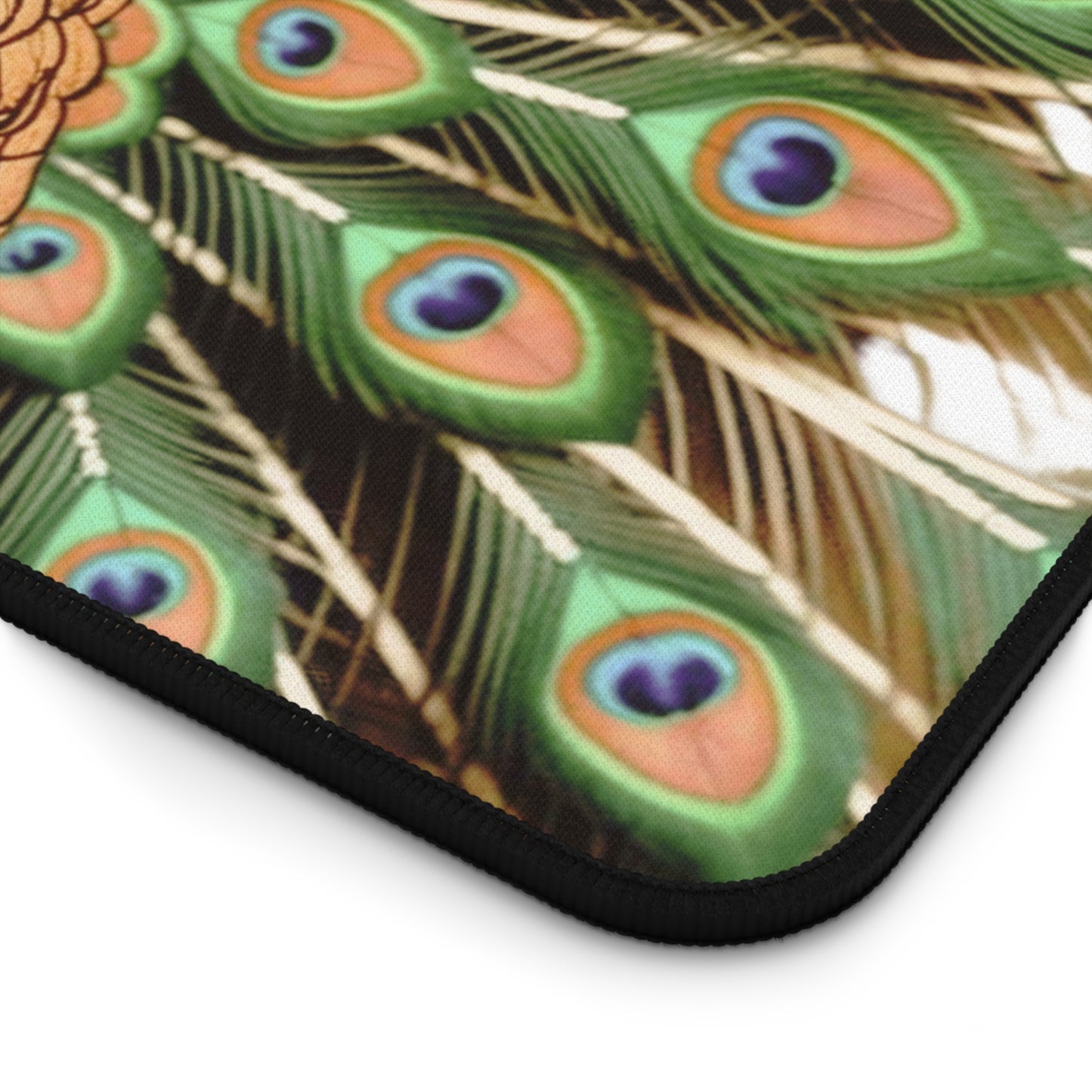 Majestic Peacock Feather Desk Mat | 100% neoprene, Non Slip | Nature Design Gift for Art Lovers, Nature Admirers, and Bold Creatives