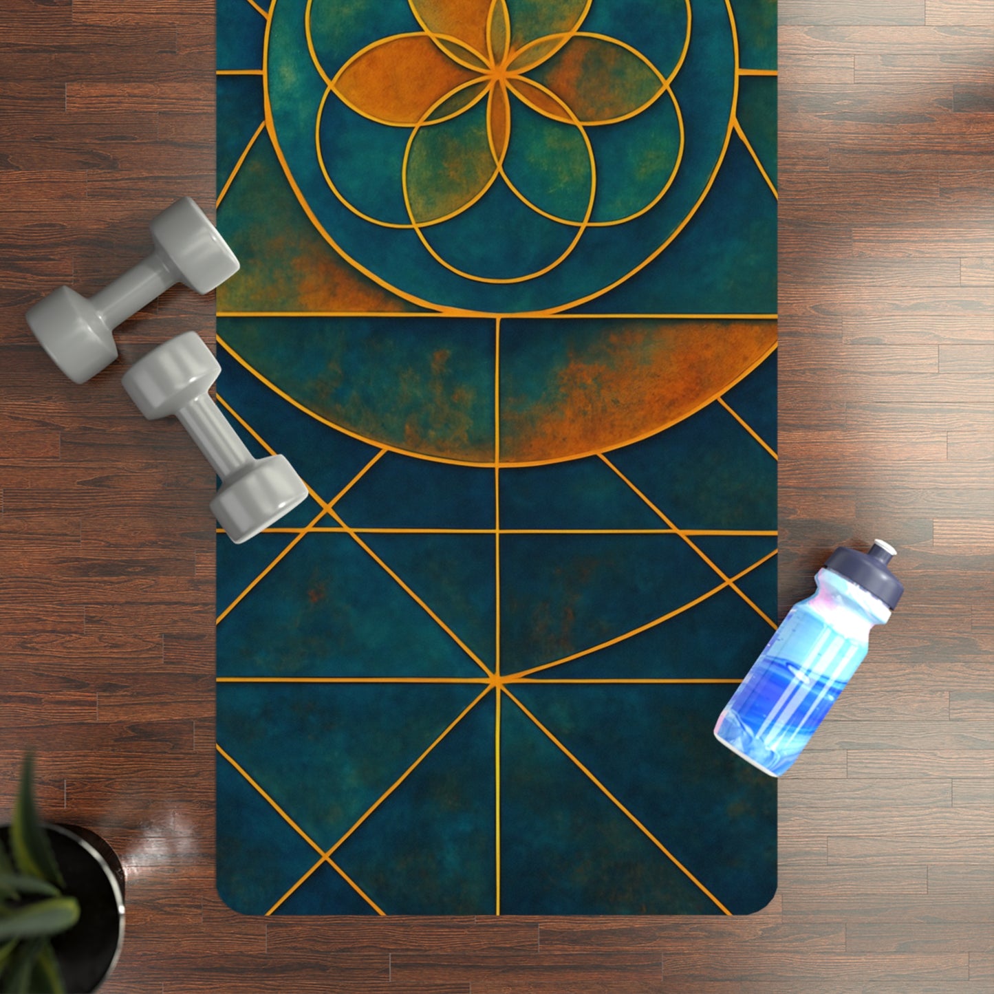 Sacred Geometry Yoga Mat | Green Gold Mandala Yoga Mat | Spiritual Alignment Mat with Strap | Non Slip Meditation Mat