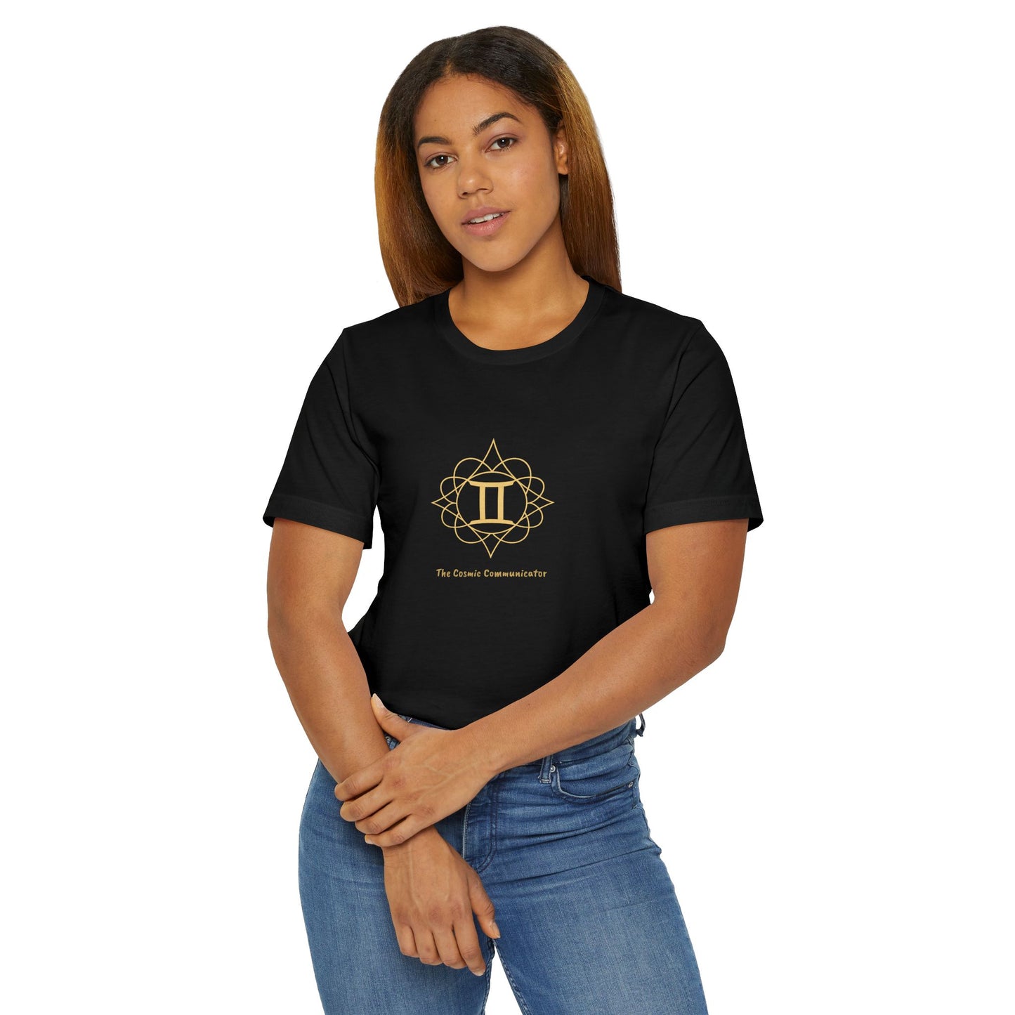Gemini Sacred Geometry T-Shirt | The Cosmic Communicator Tee | Spiritual Zodiac Shirt | Gold Print on Black | Astrology Gift