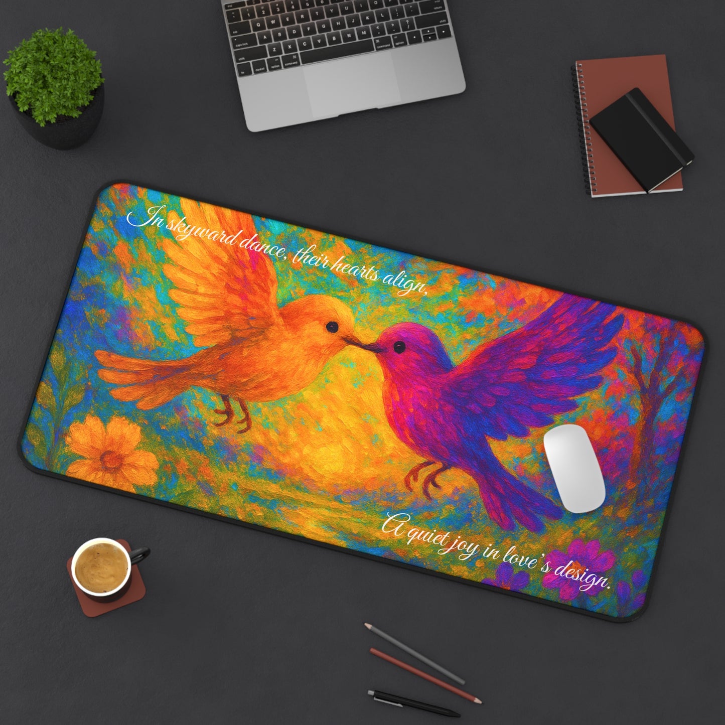 When Birds Fall in Love Desk Mat I Romantic Nature Design I SoulfulYarn Gift for Writers, Students, and Dreamers