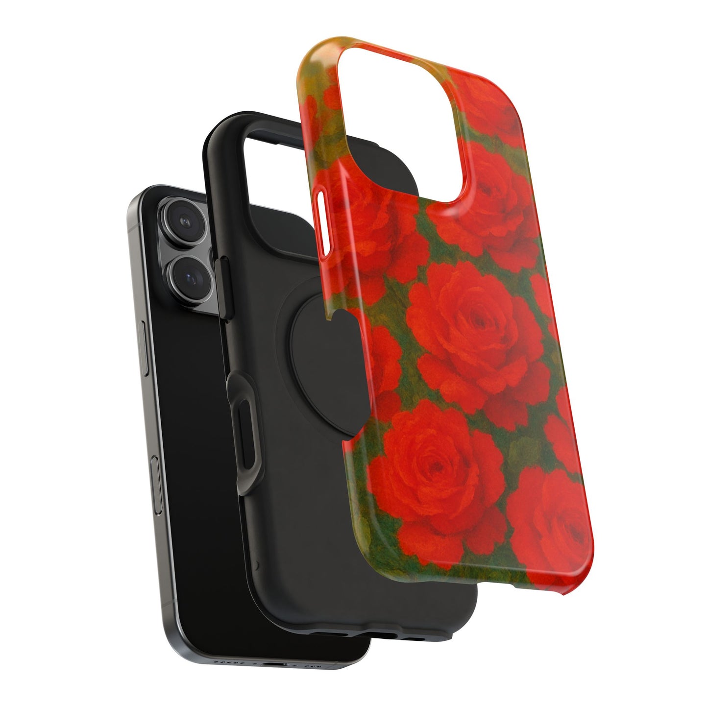 Crimson Love iPhone Case I Impact Resistant Floral Art Cover | SoulfulYarn Collection | Abstract Red Roses Design for iPhone