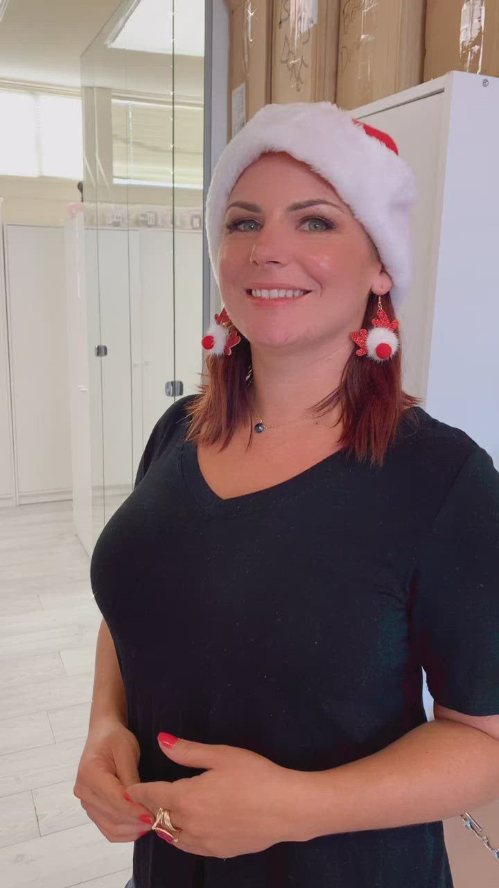 Red & White Reindeer Holiday Earring