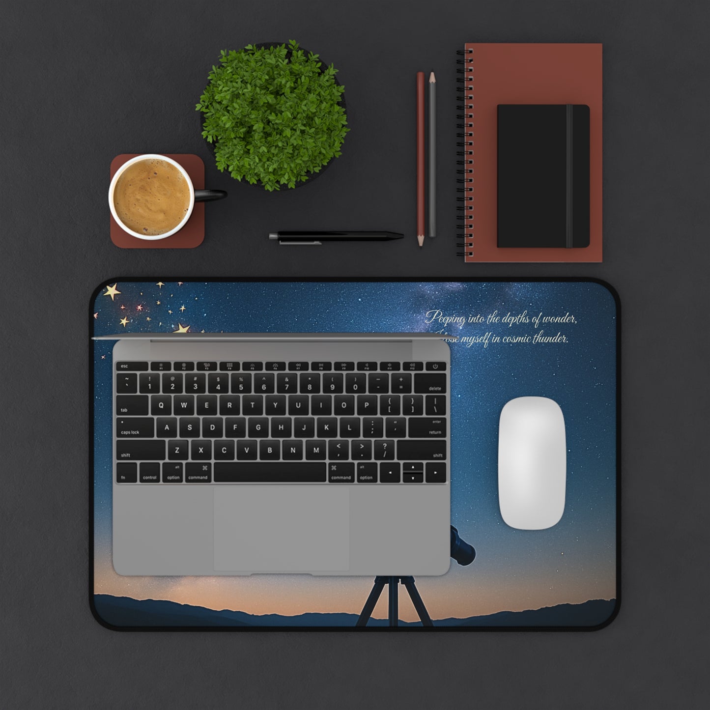 Starry Night Desk Mat I Celestial Telescope Design I SoulfulYarn Collection Gift for Astronomy Lovers, Writers, and Dreamers