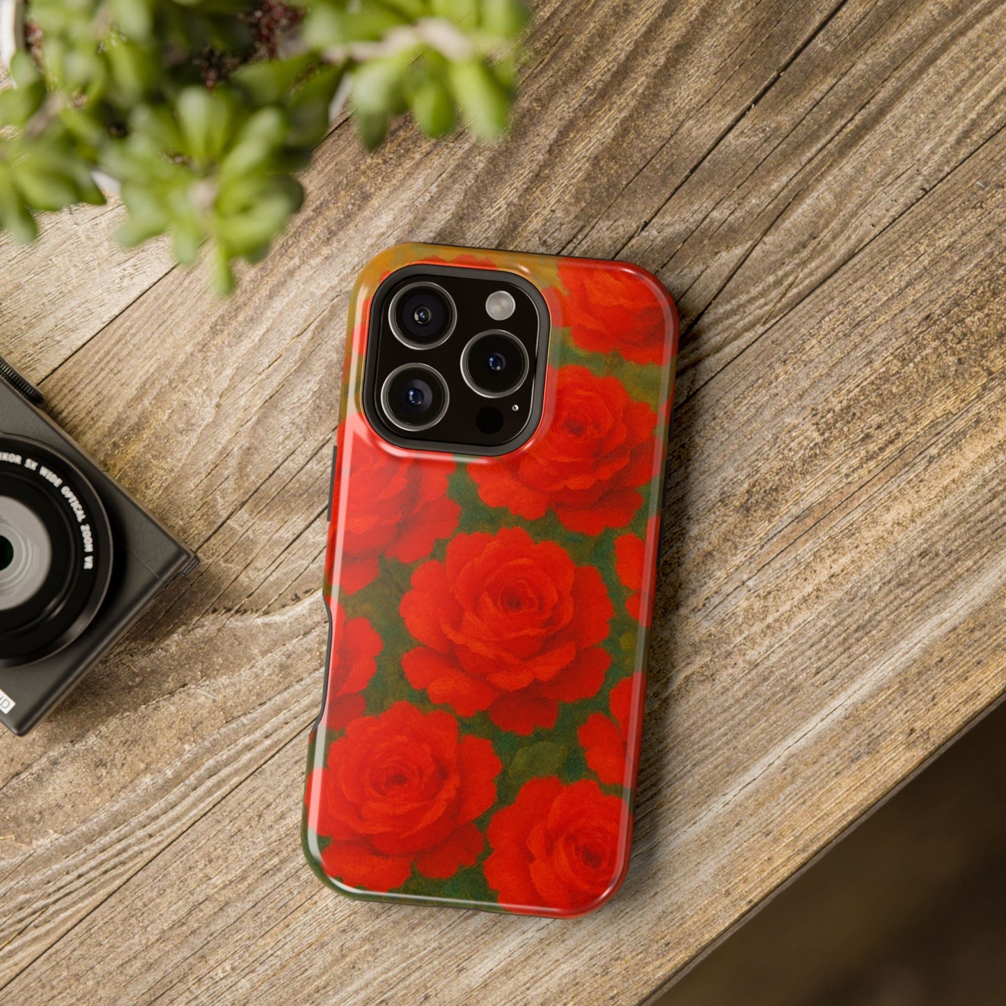 Crimson Love iPhone Case I Impact Resistant Floral Art Cover | SoulfulYarn Collection | Abstract Red Roses Design for iPhone