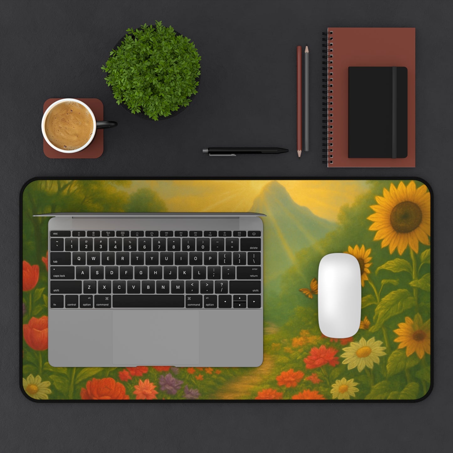 Radiant Garden Path Desk Mat I Serene Floral Landscape Design | SoulfulYarn Collection | Inspirational Workspace Gift | 3 Rectangular Sizes