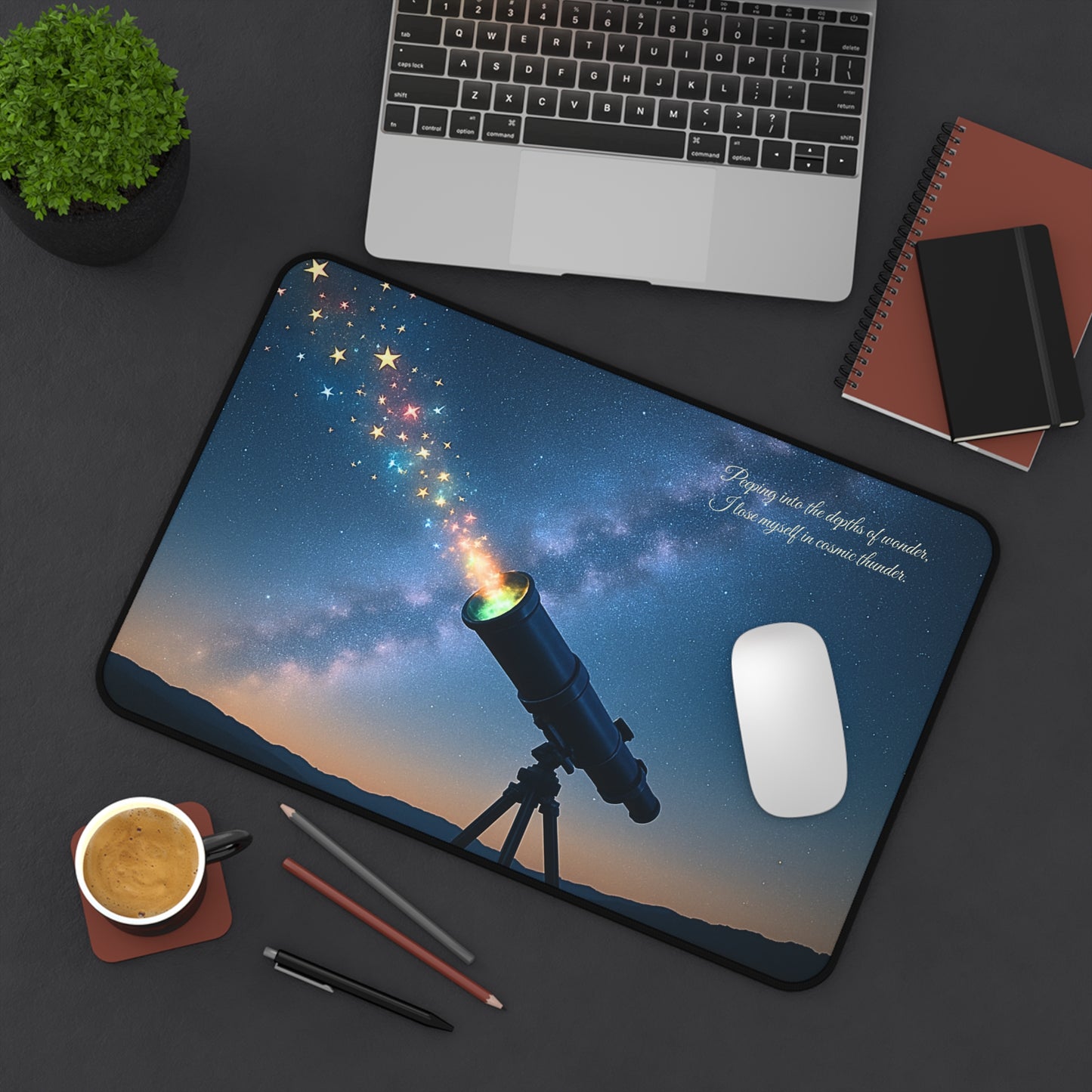 Starry Night Desk Mat I Celestial Telescope Design I SoulfulYarn Collection Gift for Astronomy Lovers, Writers, and Dreamers