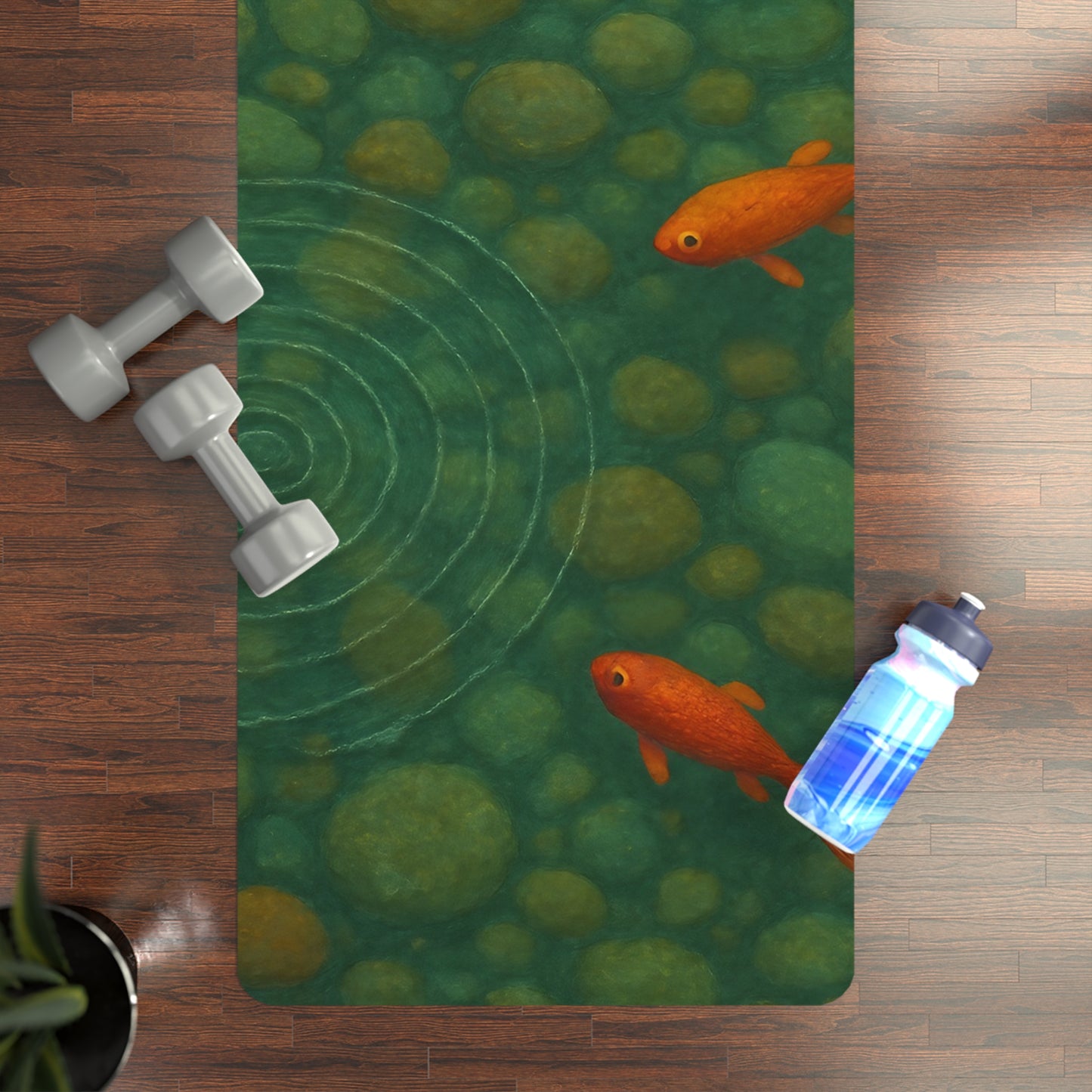Koi Fish Yoga Mat | Zen Pond Design Yoga Mat | Mindful Meditation Mat with Strap | Non Slip Yoga and Fitness Mat