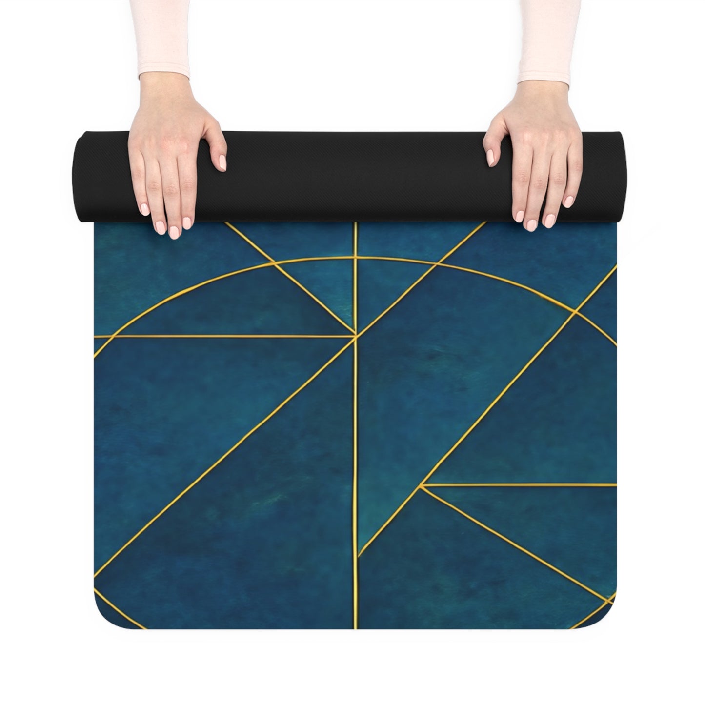 Sacred Geometry Yoga Mat | Blue & Gold Mandala Alignment Mat | Spiritual Yoga Mat with Strap | Non-Slip Meditation Mat