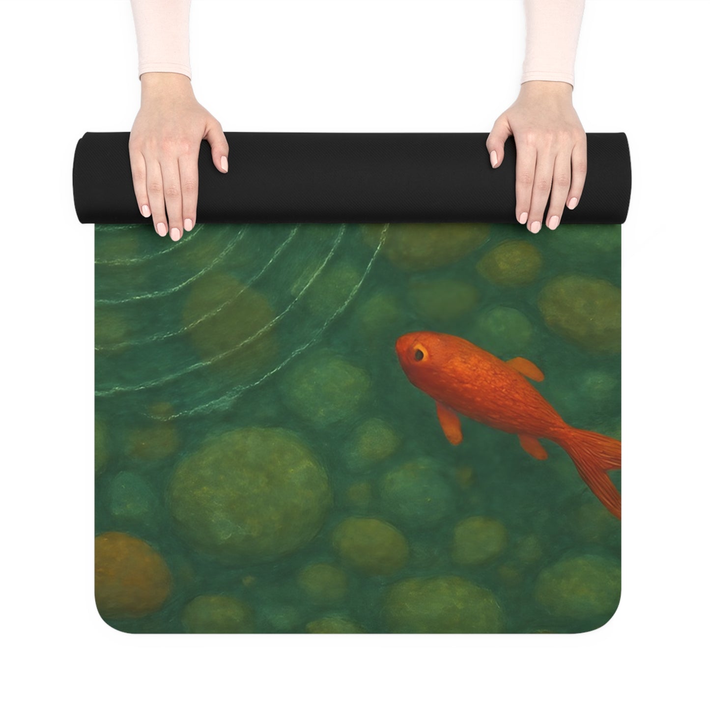 Koi Fish Yoga Mat | Zen Pond Design Yoga Mat | Mindful Meditation Mat with Strap | Non Slip Yoga and Fitness Mat