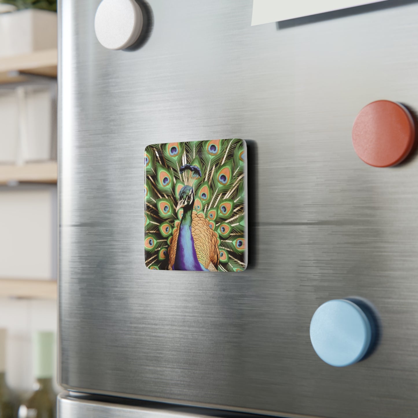 Peacock Porcelain Magnet | Symbol of Awakening | Symbol of Grace & Beauty | Vibrant Fridge Decor | Spiritual Gift Idea