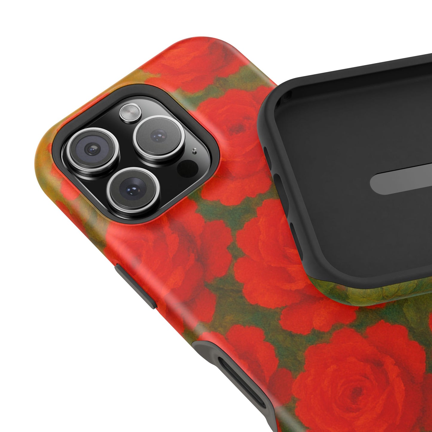 Crimson Love iPhone Case I Impact Resistant Floral Art Cover | SoulfulYarn Collection | Abstract Red Roses Design for iPhone