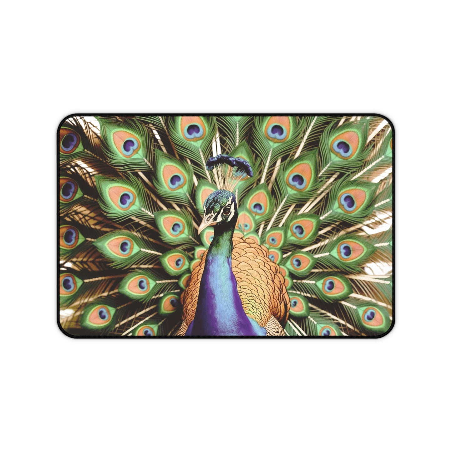 Majestic Peacock Feather Desk Mat | 100% neoprene, Non Slip | Nature Design Gift for Art Lovers, Nature Admirers, and Bold Creatives