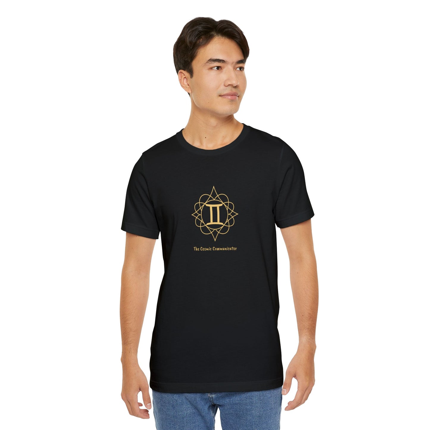 Gemini Sacred Geometry T-Shirt | The Cosmic Communicator Tee | Spiritual Zodiac Shirt | Gold Print on Black | Astrology Gift