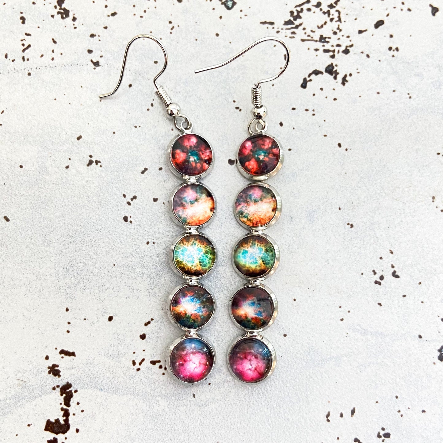 Nebula Rainbow Vertical Dangle Earrings