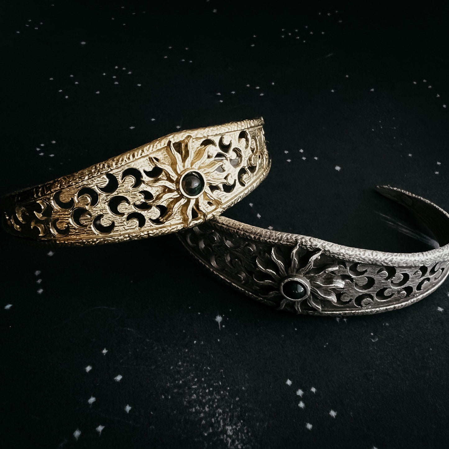 Solar Eclipse Cuff Bracelet with Black Opal