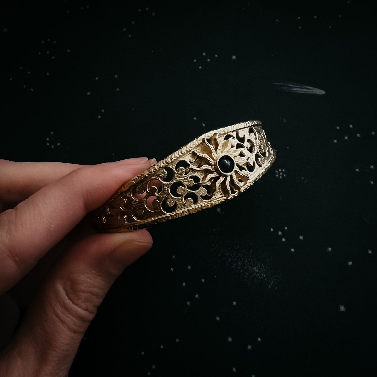 Solar Eclipse Cuff Bracelet with Black Opal
