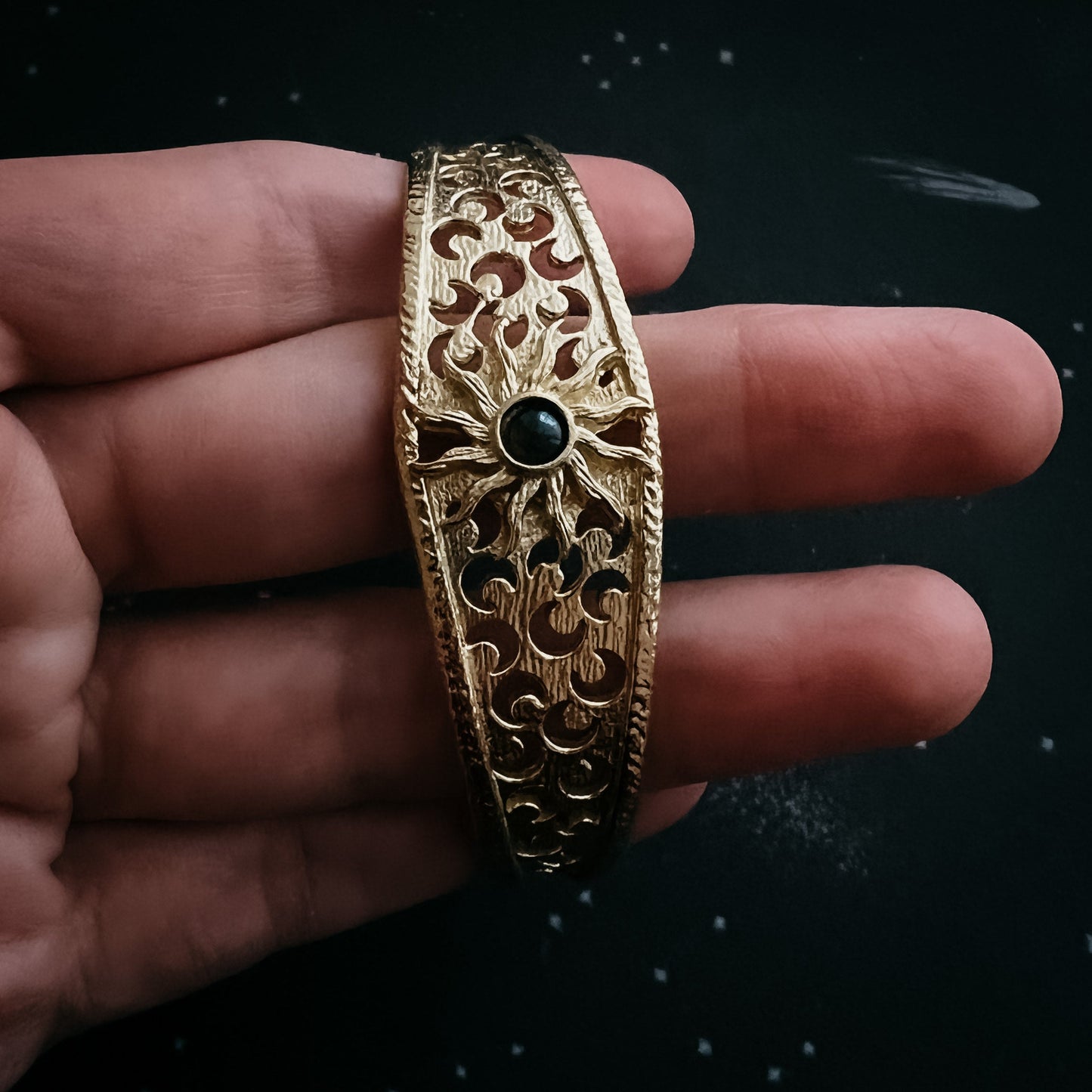 Solar Eclipse Cuff Bracelet with Black Opal