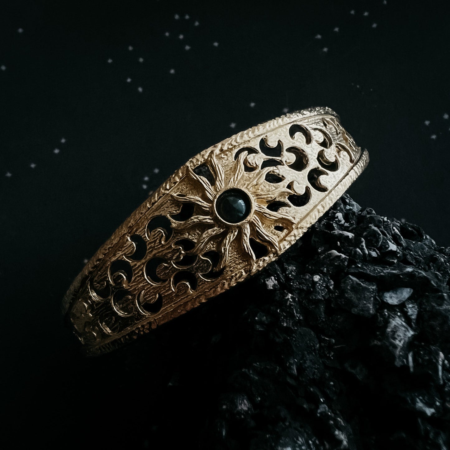 Solar Eclipse Cuff Bracelet with Black Opal