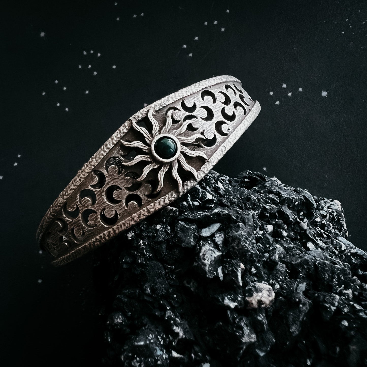 Solar Eclipse Cuff Bracelet with Black Opal