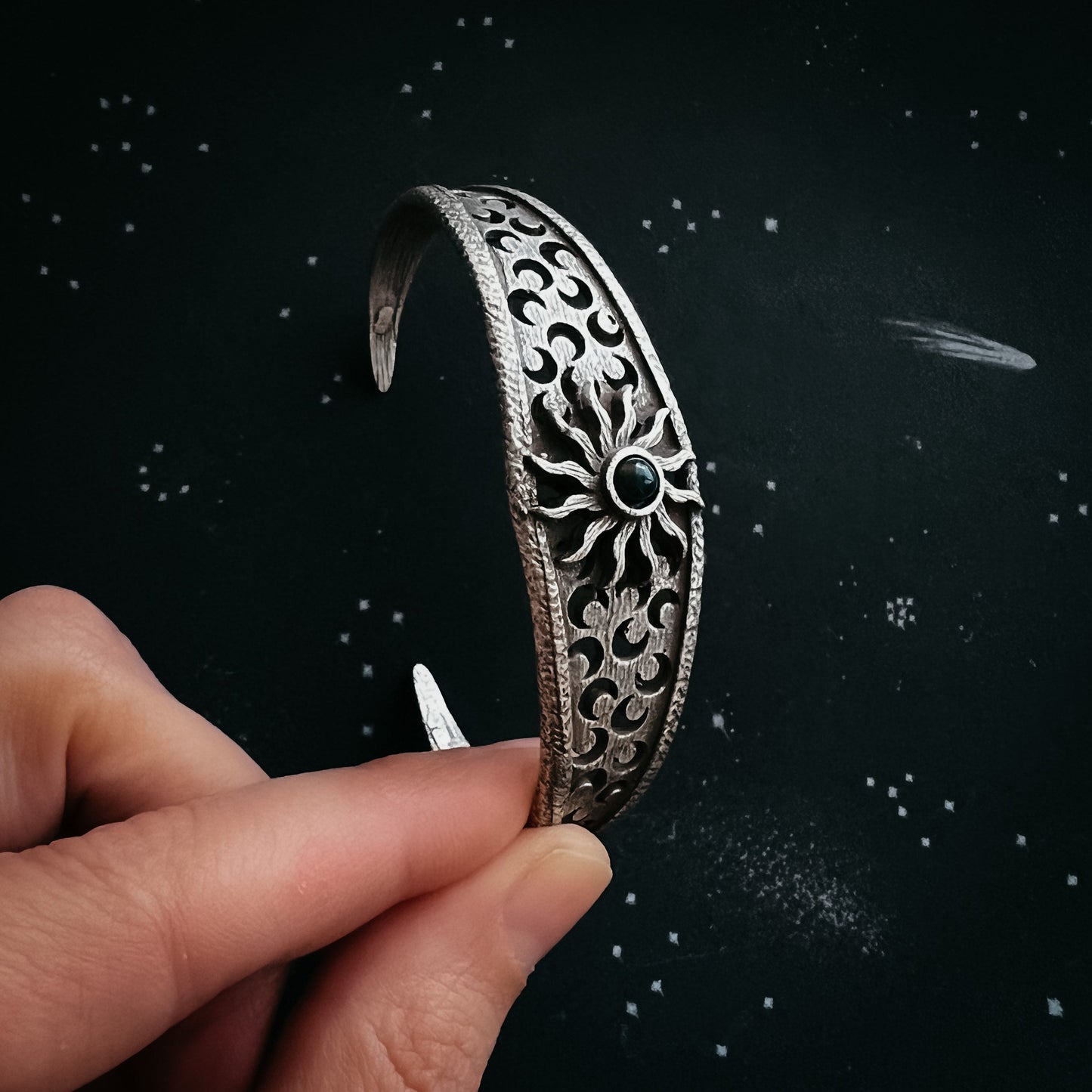 Solar Eclipse Cuff Bracelet with Black Opal