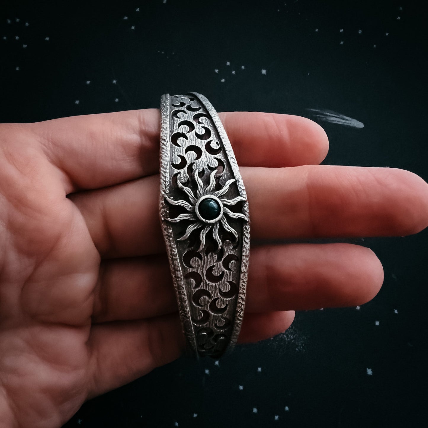 Solar Eclipse Cuff Bracelet with Black Opal