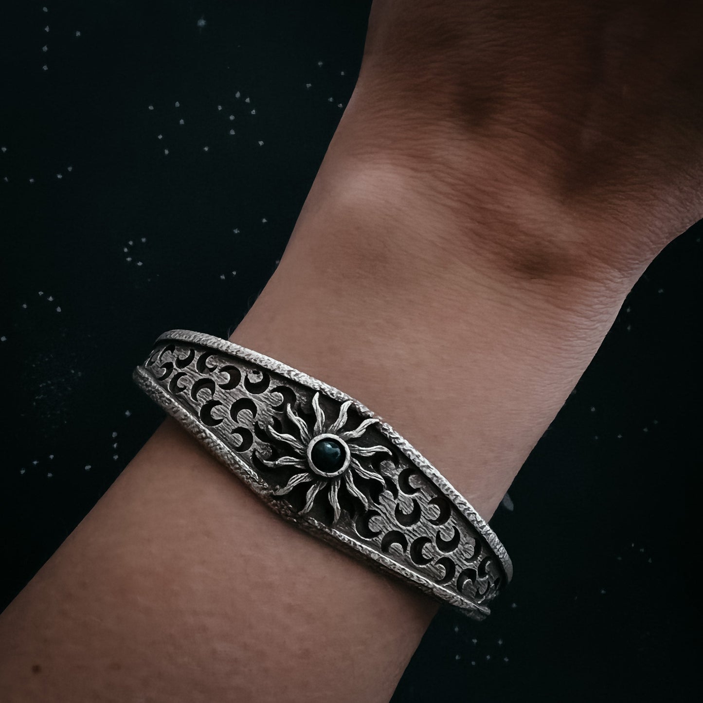 Solar Eclipse Cuff Bracelet with Black Opal