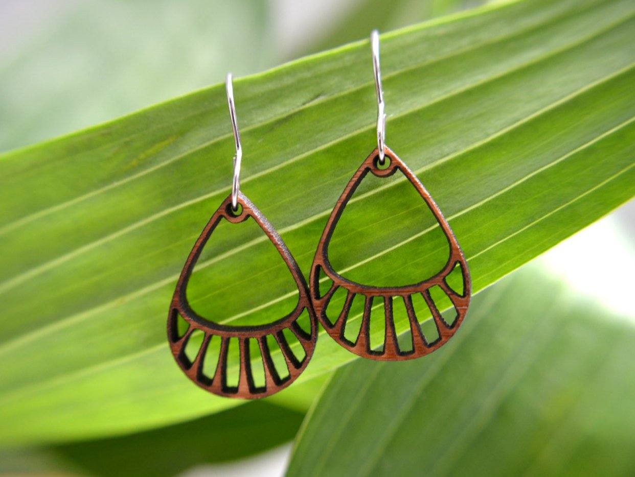 Tear Drop Earrings in cherry wood