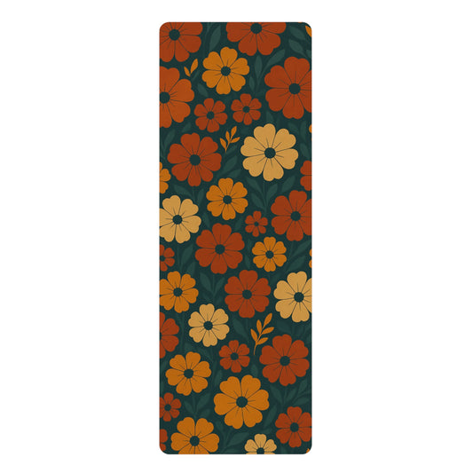 Retro Floral Yoga Mat | Vintage Wildflower Print | Boho Fitness Mat with Strap | Non-Slip Mat for Yoga & Pilates