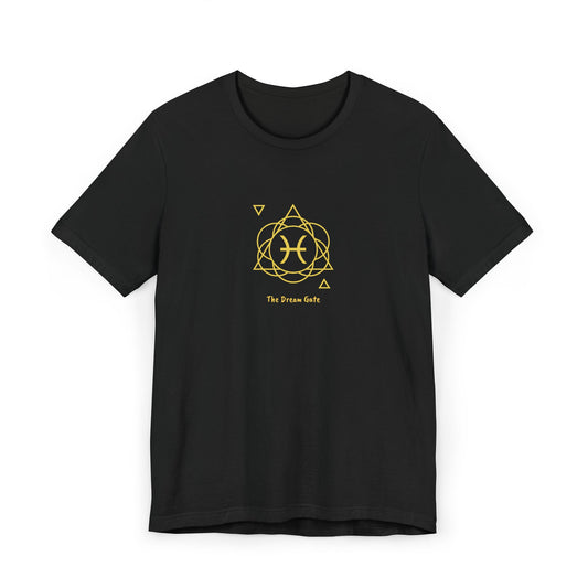 Pisces Sacred Geometry T-Shirt | The Dream Gate Tee | Spiritual Zodiac Shirt | Gold Print on Black | Astrology Gift