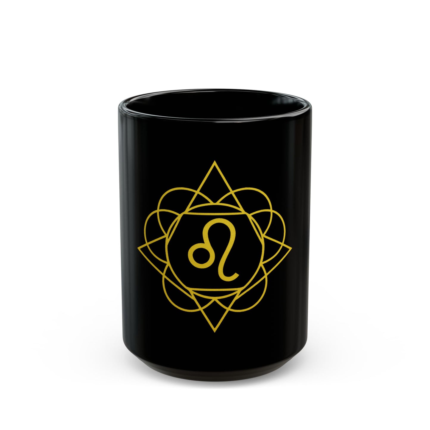 Leo Sacred Geometry Black Mug for Coffee Lovers