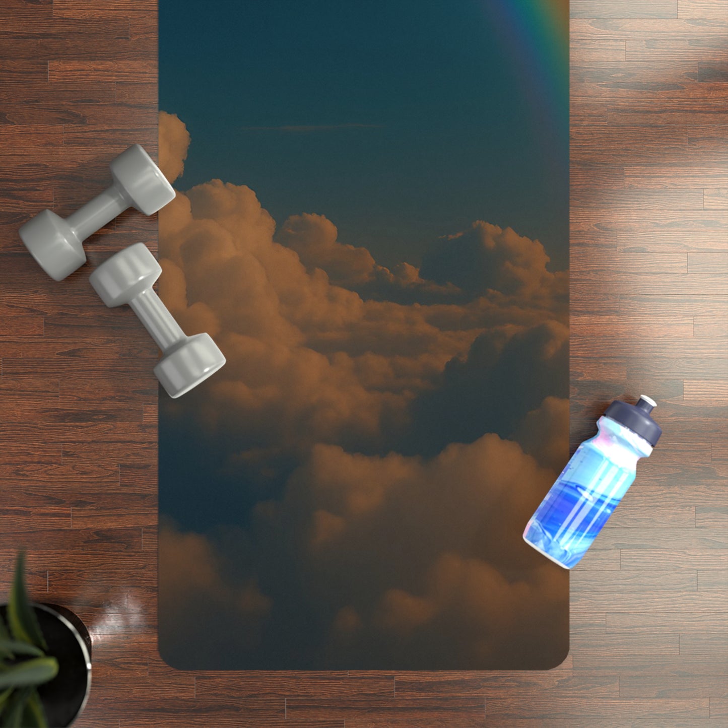 Yoga in the Clouds Mat | Floating Above the Sky | Rainbow Cloud Design with Strap