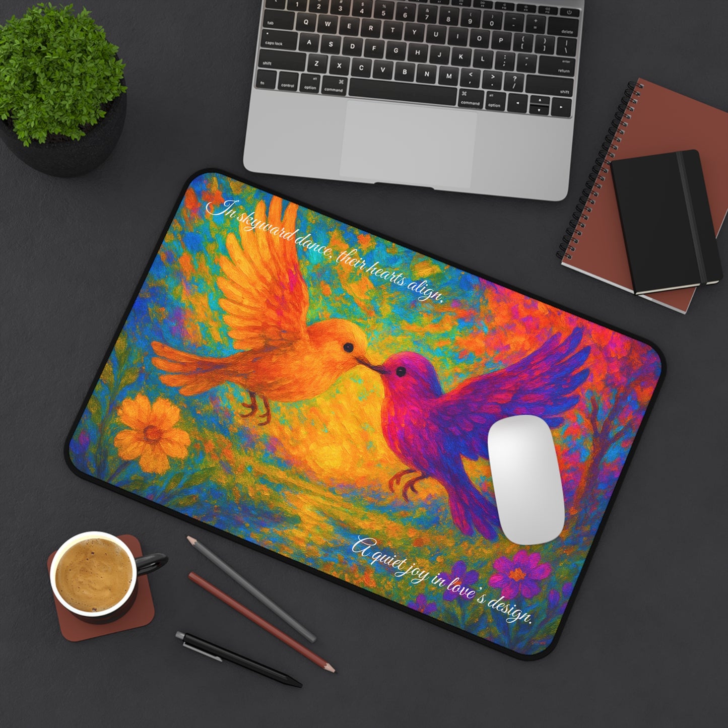 When Birds Fall in Love Desk Mat I Romantic Nature Design I SoulfulYarn Gift for Writers, Students, and Dreamers